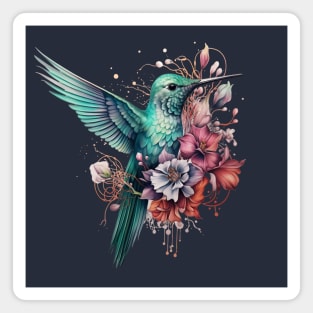 Hummingbird and Floral Illustration Magnet